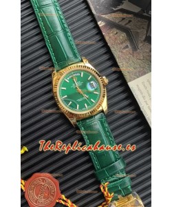 Rolex Day Date Reloj Caja Oro Amarillo en Correa Verde 36MM - Calidad Espejo 1:1