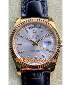 Rolex Day Date Reloj Caja Oro Amarillo Dial Acero 36MM - Calidad Espejo 1:1