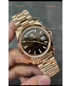 Rolex Day Date 40MM 228235 Oro Rosado Dial en Marrón Oscuro Reloj Réplica Espejo 1:1