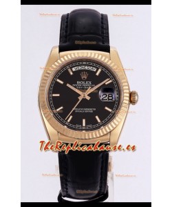 Rolex Day Date Oro Rosado Caja Acero 904L con Dial en Negro 36MM - Calidad Espejo 1:1