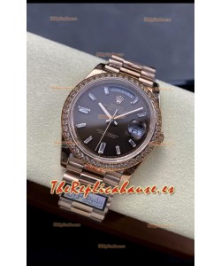 Rolex Day Date 40MM 1:1 Oro Rosado Dial Marrón Reloj Réplica Espejo 1:1
