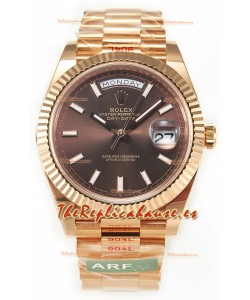 Rolex Day Date 40MM 1:1 Oro Rosado Dial Marrón Reloj Réplica Espejo 1:1