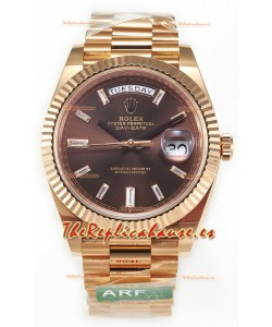 Rolex Day Date 40MM 1:1 Oro Rosado Dial Marrón Reloj Réplica Espejo 1:1