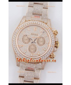 Rolex Cosmograph Daytona Oro Rosado ICED OUT Movimiento Original Cal.4130 - Reloj Acero 904L