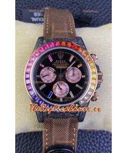 Rolex Daytona DiW Edición Carbono Bisel Arcoiris - Caja Carbon Forjado Correa Khaki Réplica Espejo 1:1
