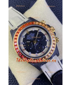 Rolex Daytona DiW Edición Carbono Bisel Arcoiris - Caja Carbon Forjado Correa Beige Réplica Espejo 1:1