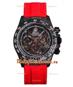 Rolex Daytona DiW Reloj Edición Skeleton Carbono - Caja Carbono Forjado Correa Roja Réplica Espejo 1:1