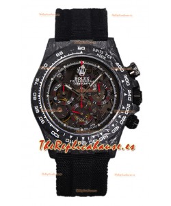Rolex Daytona DiW Skeleton Reloj Edición Carbono - Caja de Carbono Forjado Correa Negra Réplica Espejo 1:1