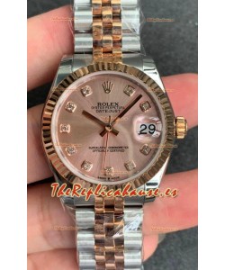 Rolex Datejust 31MM Movimiento ETA-2671 Reloj Réplica Suizo en Acero 904L Oro Rosado de Dos Tonos Dial Oro