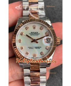 Rolex Datejust 31MM Movimiento ETA-2671 Reloj Réplica Suizo en Acero 904L Dial Perla Oyster Strap