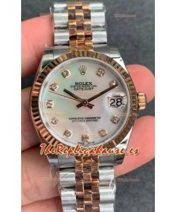Rolex Datejust 31MM Movimiento ETA-2671 Réplica Suizo en Acero 904L Oro Rosado Dos Tonos Dial Perla