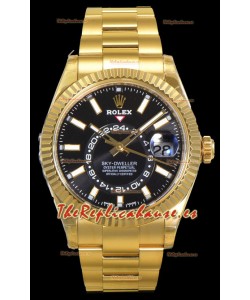 Rolex Sky-Dweller REF# 336235 Reloj Dial Negro en Oro Amarillo Caja Acero 904L Réplica Espejo 1:1