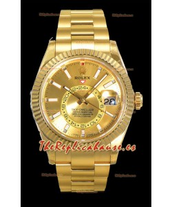Rolex Sky-Dweller REF# 336235 Reloj Dial Dorado en Oro Amarillo Caja Acero 904L Réplica Espejo 1:1