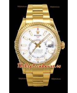 Rolex Sky-Dweller REF# 336235 Reloj Dial Blanco en Oro Amarillo Caja Acero 904L Réplica Espejo 1:1