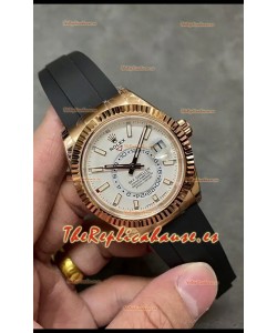 Rolex Sky-Dweller REF# M326235 Dial Blanco Reloj Oro Rosado Caja Acero 904L Réplica Espejo 1:1