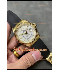 Rolex Sky-Dweller REF# M336235 Dial Blanco Reloj Oro Amarillo Caja Acero 904L Réplica Espejo 1:1