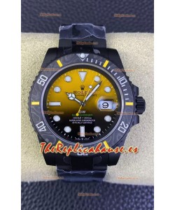 Rolex Submariner Reloj Edición Especial DiW con Revestimiento DLC Bisel Carbono Dial Amarillo