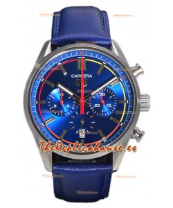 Tag Heuer Carrera Movimiento Cuarzo Suizo Replica en Dial Azul - Correa Piel Azul