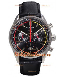 Tag Heuer Carrera Chronograph 42 Reloj Réplica Cuarzo Suizo Dial Negro Leather Strap