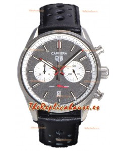 Tag Heuer Carrera Cronógrafo 43 Reloj Réplica Cuarzo Suizo Dial Gris Leather Strap