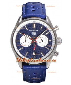 Tag Heuer Carrera Cronógrafo 43 Reloj Réplica Cuarzo Suizo Dial Azul Correa Piel 