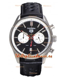 Tag Heuer Carrera Cronógrafo 43 Reloj Réplica Cuarzo Suizo Dial Negro Correa de Piel