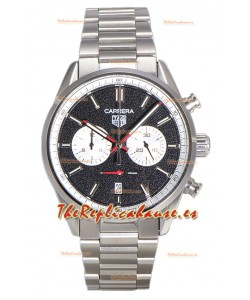Tag Heuer Carrera Cronógrafo 43 Reloj Réplica Cuarzo Suizo Dial Negro Correa Acero