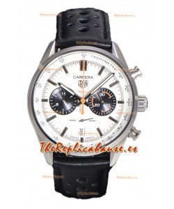 Tag Heuer Carrera Cronógrafo 43 Reloj Réplica Cuarzo Suizo Dial Blanco Correa Acero