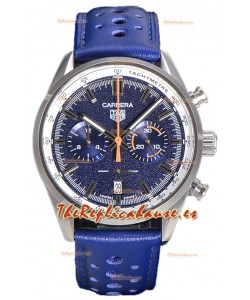 Tag Heuer Carrera Cronógrafo 43 Reloj Réplica Cuarzo Suizo Dial Azul Correa Piel