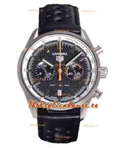 Tag Heuer Carrera Cronógrafo 43 Reloj Réplica Cuarzo Suizo Dial Negro Correa Piel