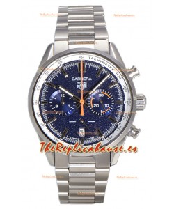 Tag Heuer Carrera Cronógrafo 43 Reloj Réplica Cuarzo Suizo Dial Azul Correa Acero