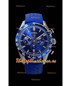 Tag Heuer Carrera Movimiento Cuarzo Suizo Reloj Réplica Dial Azul - Correa de Goma Azul