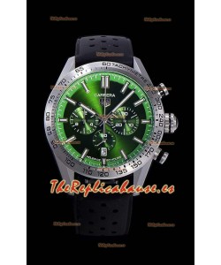 Tag Heuer Carrera Movimiento Cuarzo Suizo Reloj Réplica Dial Verde - Correa de Goma Negra