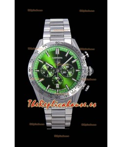 Tag Heuer Carrera Movimiento Cuarzo Suizo Reloj Réplica Dial Verde - Correa de Acero Inoxidable