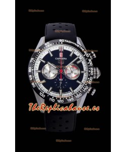 Tag Heuer Carrera Reloj Réplica Movimiento de Cuarzo Suizo Dial Negro - Correa de Goma Negra
