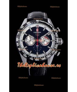Tag Heuer Carrera Reloj Réplica Movimiento de Cuarzo Suizo Dial Negro - Correa de Piel Negra