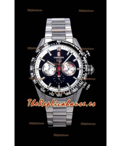 Tag Heuer Carrera Movimiento Cuarzo Suizo Reloj Réplica Dial Negro - Correa de Acero Inoxidable