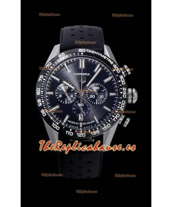 Tag Heuer Carrera Reloj Réplica Movimiento de Cuarzo Suizo Dial Negro - Correa de Goma Negra