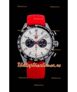 Tag Heuer Carrera Movimiento Cuarzo Suizo Reloj Réplica Dial Blanco - Correa de Goma Roja
