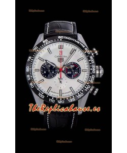 Tag Heuer Carrera Movimiento Cuarzo Suizo Reloj Réplica Dial Blanco - Correa de Goma Negra