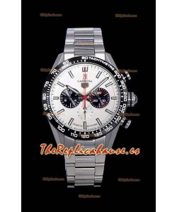 Tag Heuer Carrera Movimiento Cuarzo Suizo Reloj Réplica Dial Blanco - Correa de Acero Inoxidable