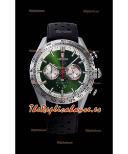 Tag Heuer Carrera Movimiento Cuarzo Suizo Reloj Réplica Dial Verde - Correa de Goma Negra
