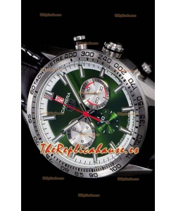 Tag Heuer Carrera Movimiento Cuarzo Suizo Reloj Réplica Dial Verde - Correa de Goma Negra