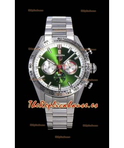 Tag Heuer Carrera Movimiento Cuarzo Suizo Reloj Réplica Dial Verde - Correa de Acero Inoxidable