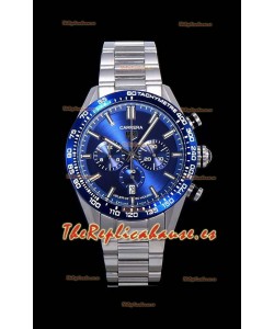 Tag Heuer Carrera Movimiento Cuarzo Suizo Reloj Réplica Dial Azul - Correa de Acero Inoxidable