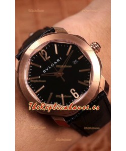 Bvlgari Octo Edición Roma Reloj Réplica a Espejo 1:1 en Oro Rosado - Dial Negro