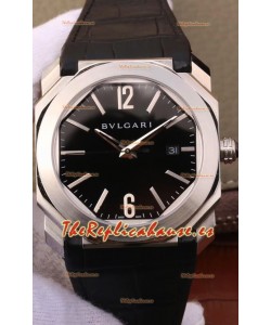 Bvlgari Octo Edición Roma Reloj Réplica a Espejo 1:1 Caja en Acero 904L - Dial Negro Correa de Piel