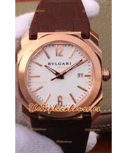 Bvlgari Octo Edición Roma Edition Reloj Réplica a Espejo 1:1 en Oro Rosado - Dial Blanco