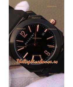 Bvlgari Edición Octo Roma Reloj Réplica a espejo 1:1 Caja en Acero 904L Revestida en PVD - Dial en Acero Azul Correa de Piel