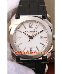 Bvlgari Edición Octo Roma Reloj Réplica a espejo 1:1 Caja en Acero 904L - Dial Blanco Correa de Piel